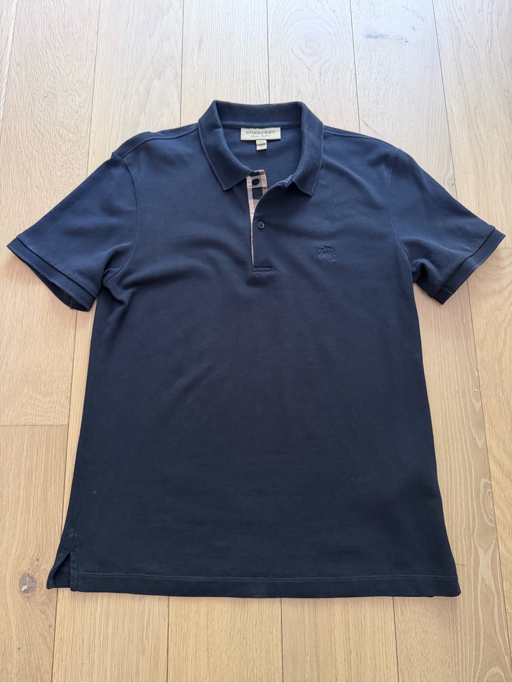 Burberry Navy Short-Sleeve Polo with Signature Check Placket